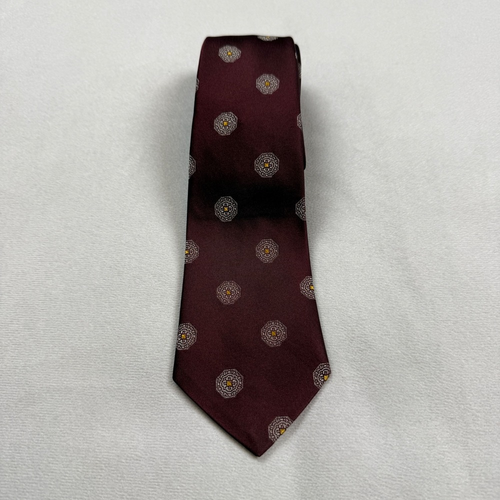 VTG Christian Dior Silk Tie Burgundy Geometric Medallion B Altman Co Mens